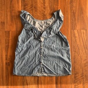 Light Blue Denim Ruffle Large Button-Front Old Navy Women's Tank Top Y2K
